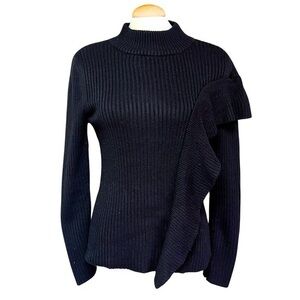 Women's Medium Ivanka Trump Black Mock Neck Sweater with Ruffle Side
